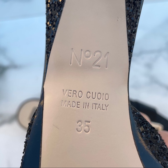 No. 21 women’s black glitter pointed buckle mules slides sandal size 35 US 5 - Picture 13 of 15